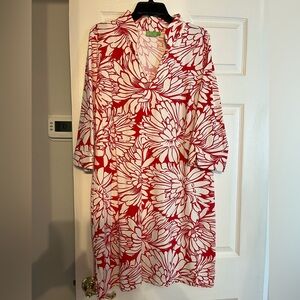 Katherine Way Red and White Floral Long Sleeve Dress